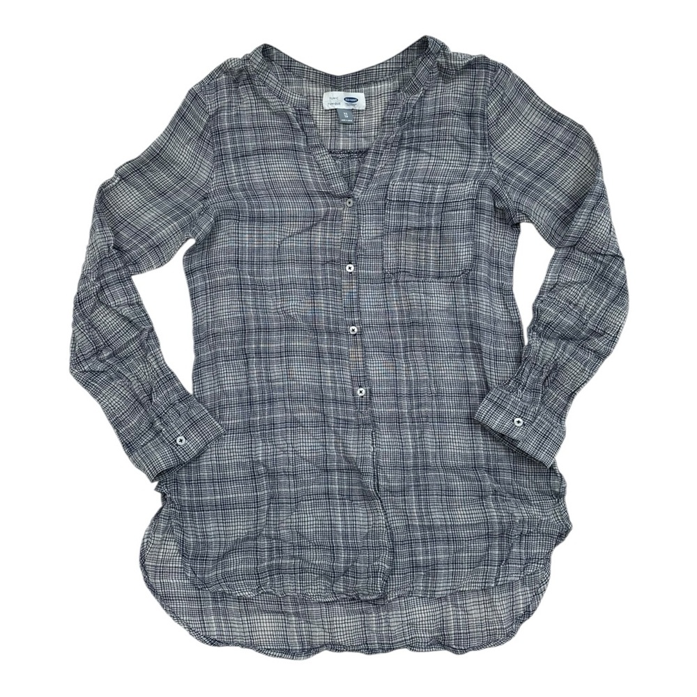 Old Navy Blue Plaid Hi-Low Button Up Tunic - Womens Size XS